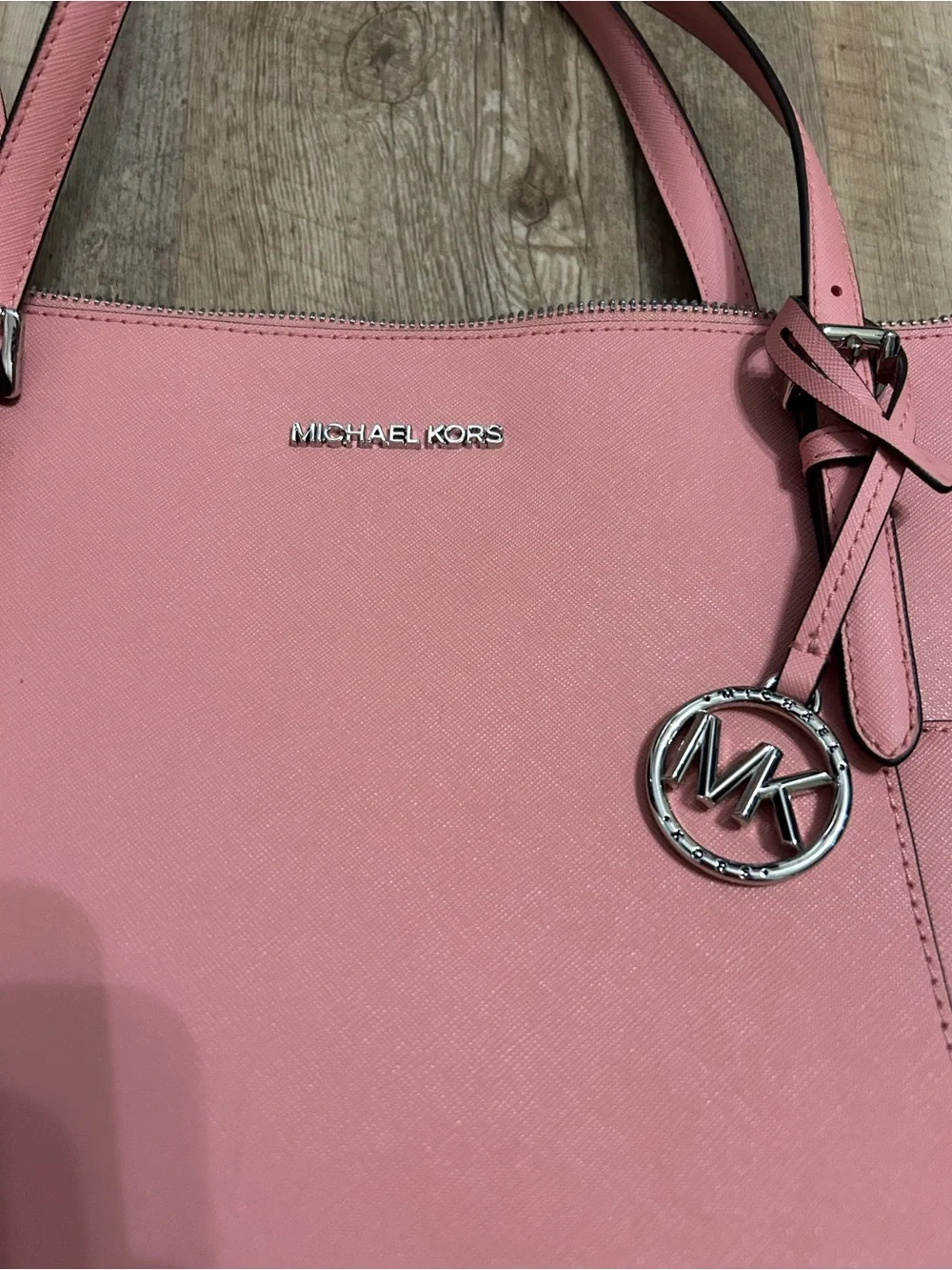 Michael Kors Pink Saffiano Tote with MK Charm
